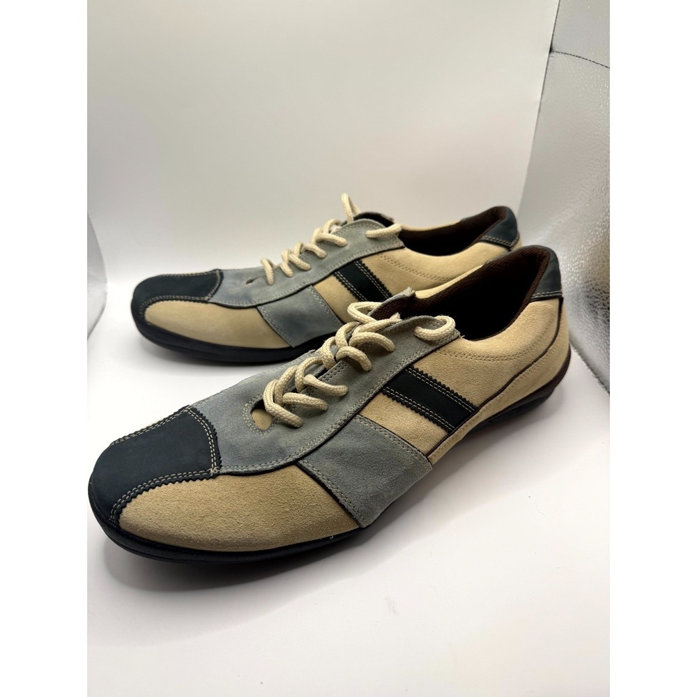 Bacco Bucci Bebeto Mens 11 Sneaker Beige Blue Suede Low Top Lace Up Casual Shoes